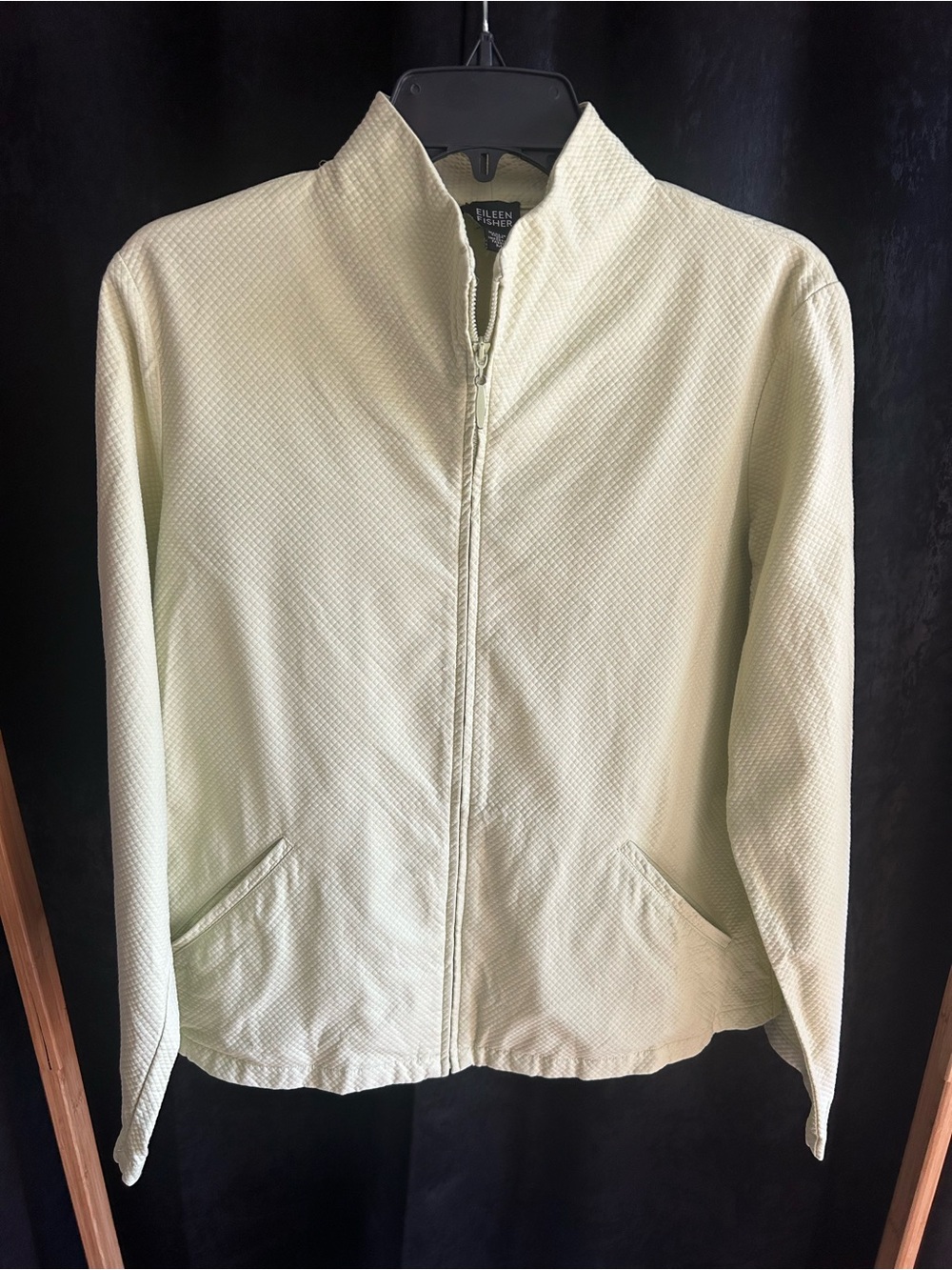 Eileen Fisher Pale Green Textured Zip-Front Bomber Jacket